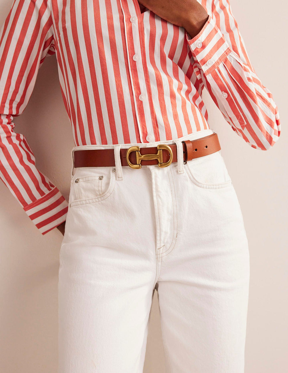 Boden Iris Snaffle - Trim Leather Belt - Tan