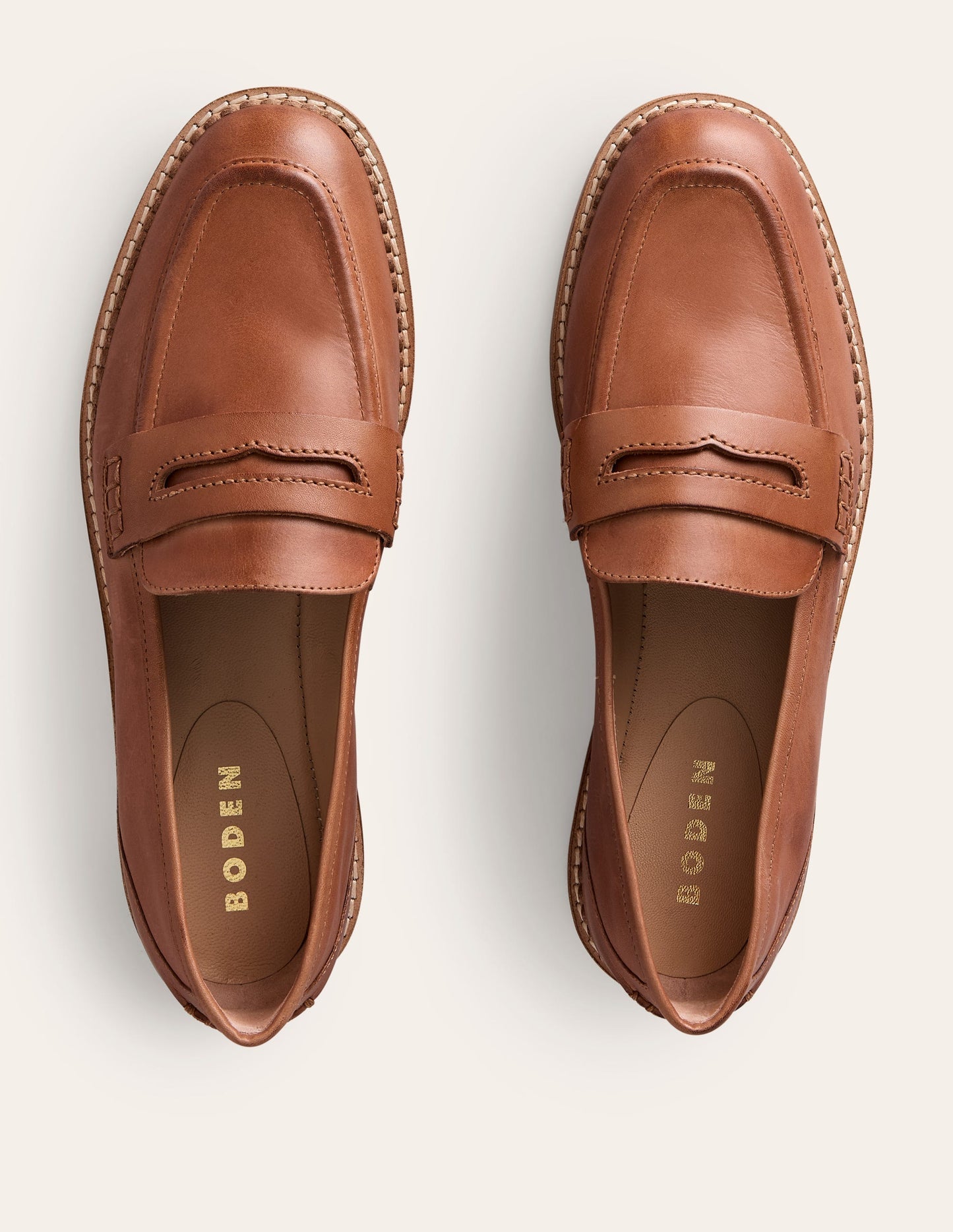 Boden Nya Penny Loafers - Tan Burnished Leather