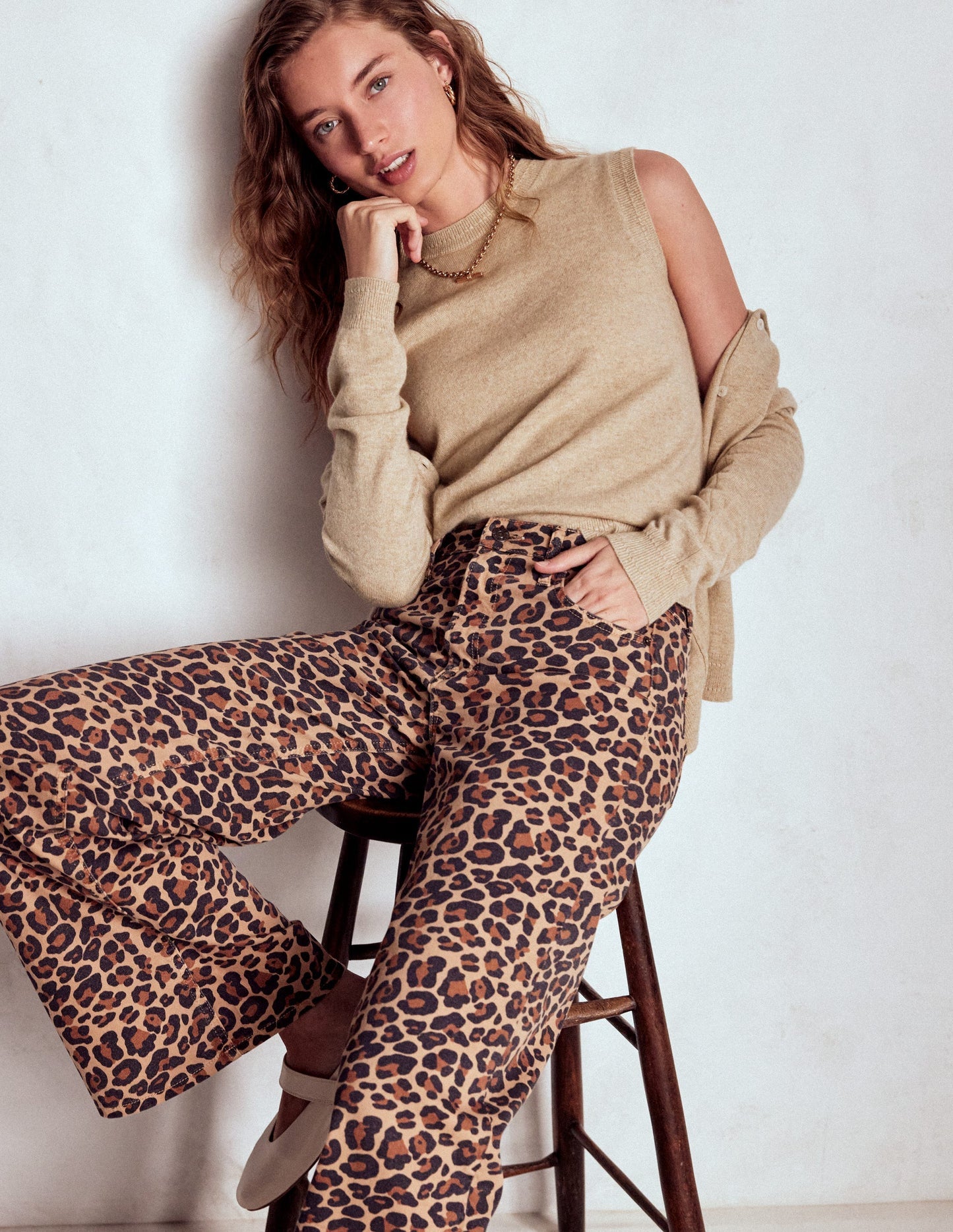 Boden Eva Cashmere Crew Cardigan - Chinchilla Melange