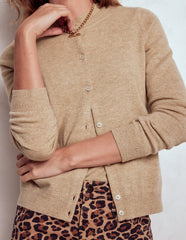 Boden Eva Cashmere Crew Cardigan - Chinchilla Melange