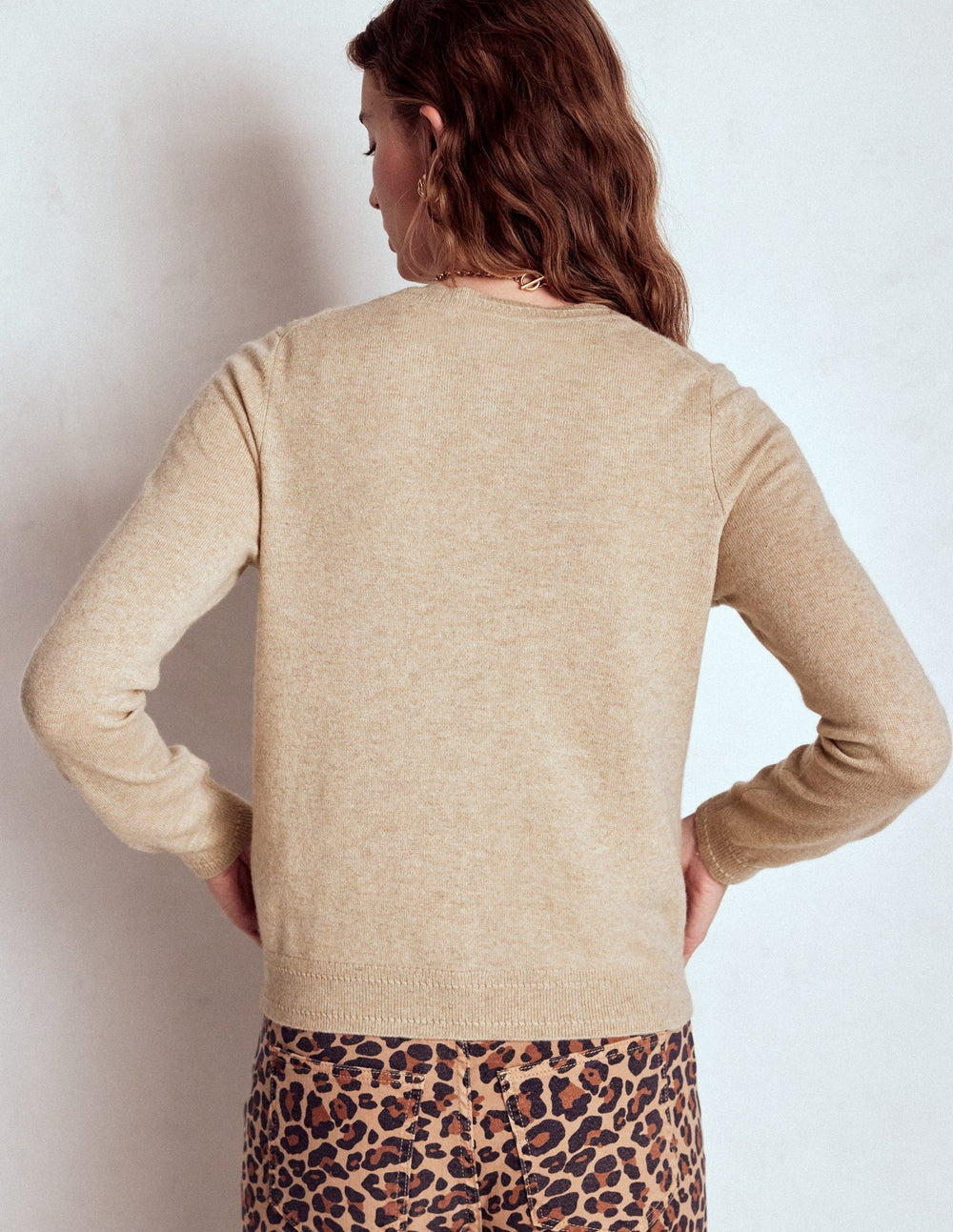 Boden Eva Cashmere Crew Cardigan - Chinchilla Melange
