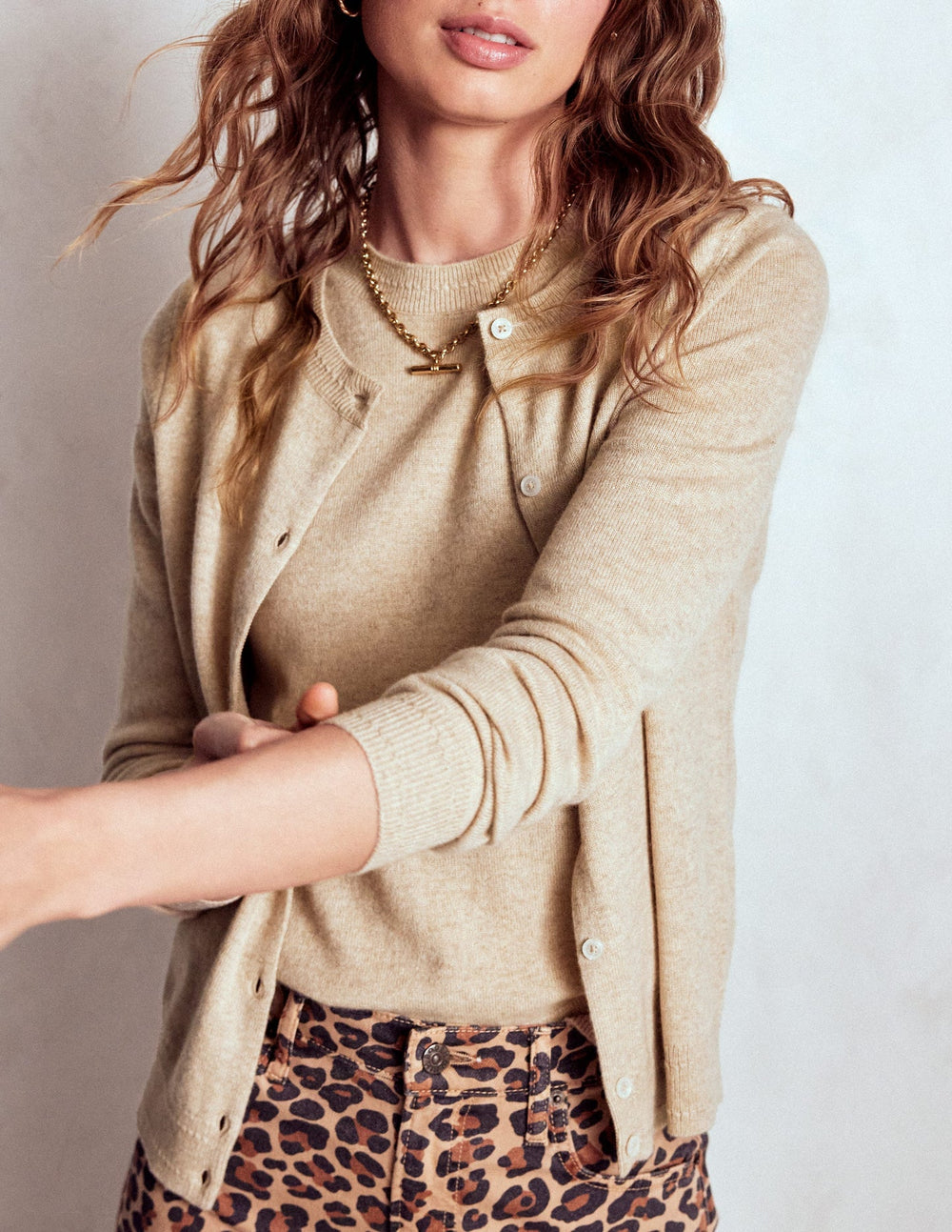 Boden Eva Cashmere Crew Cardigan - Chinchilla Melange