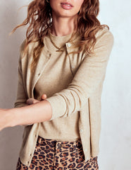Boden Eva Cashmere Crew Cardigan - Chinchilla Melange