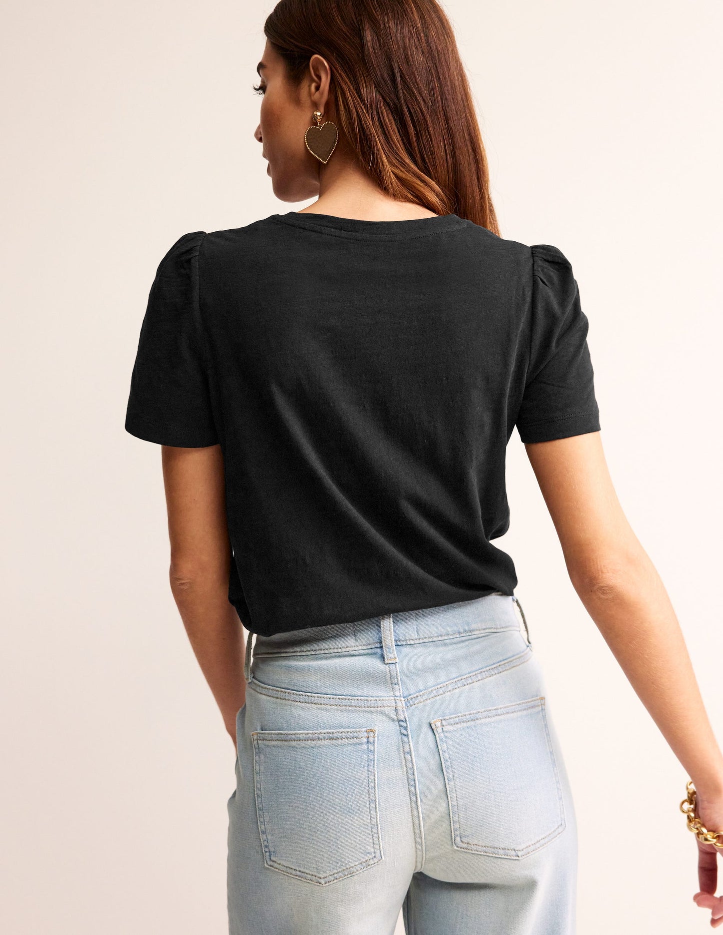 Boden Cotton Puff Sleeve T-shirt - Black