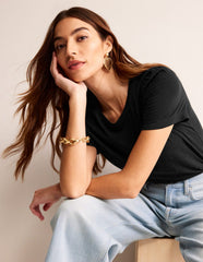 Boden Cotton Puff Sleeve T-shirt - Black