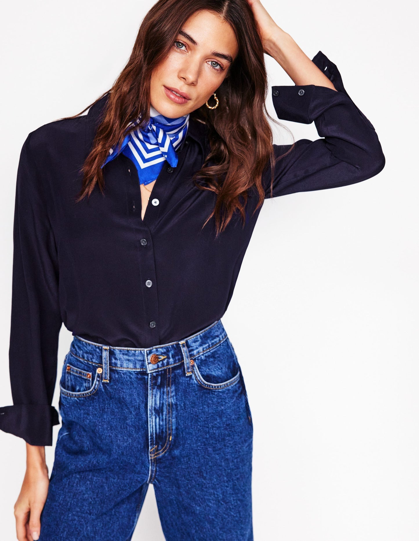 Boden Sienna Silk Shirt - Navy