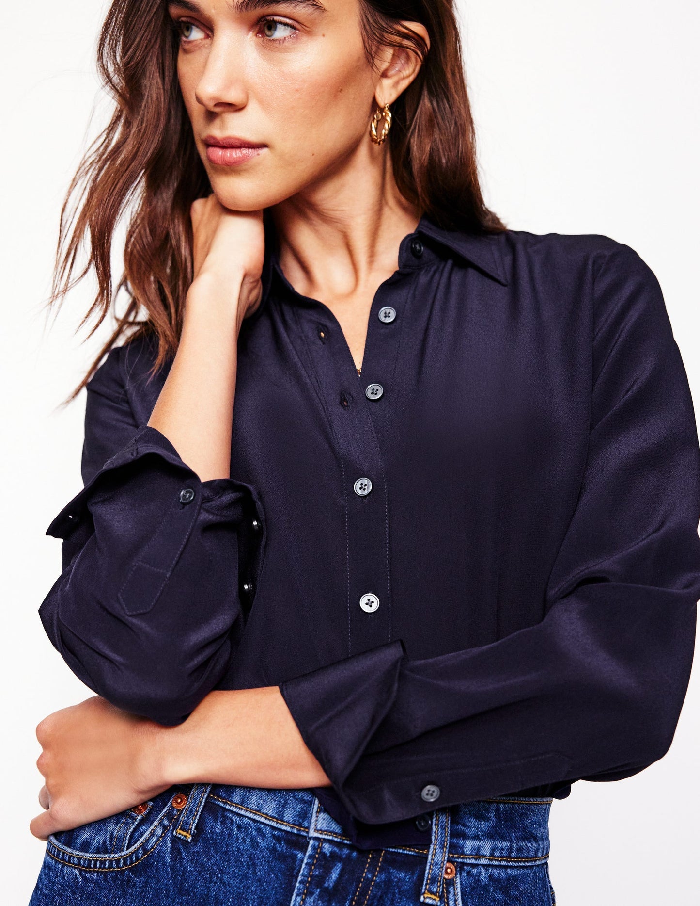 Boden Sienna Silk Shirt - Navy