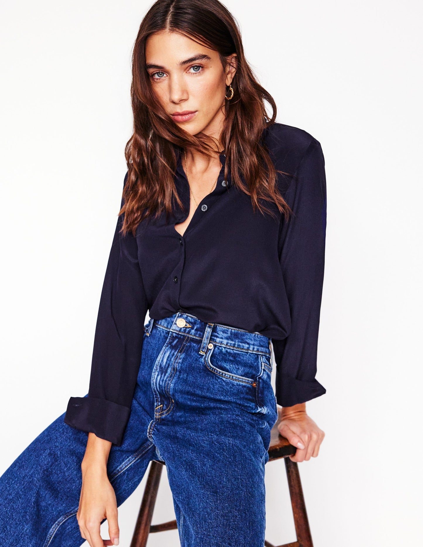 Boden Sienna Silk Shirt - Navy
