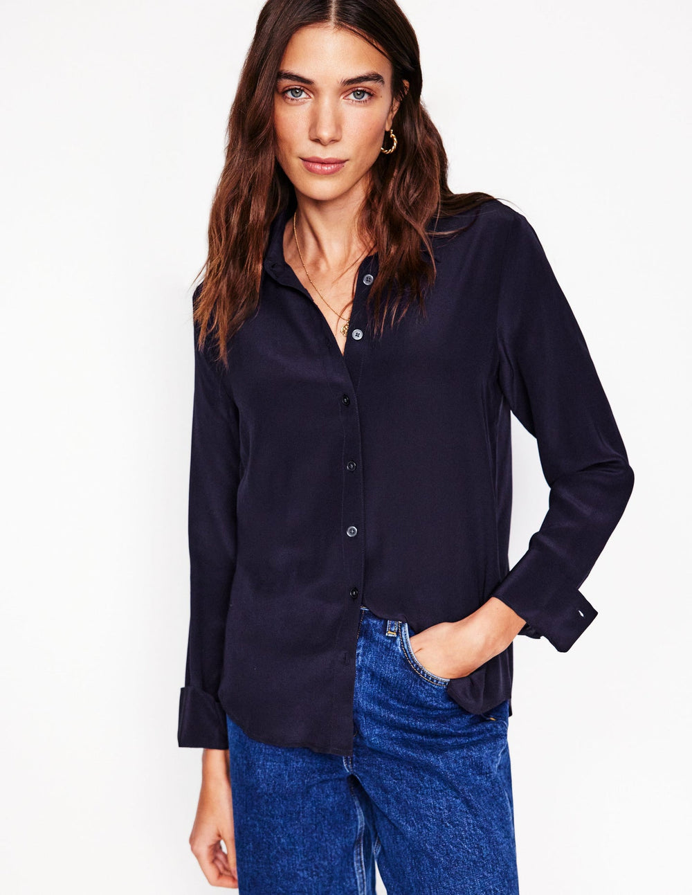 Boden Sienna Silk Shirt - Navy