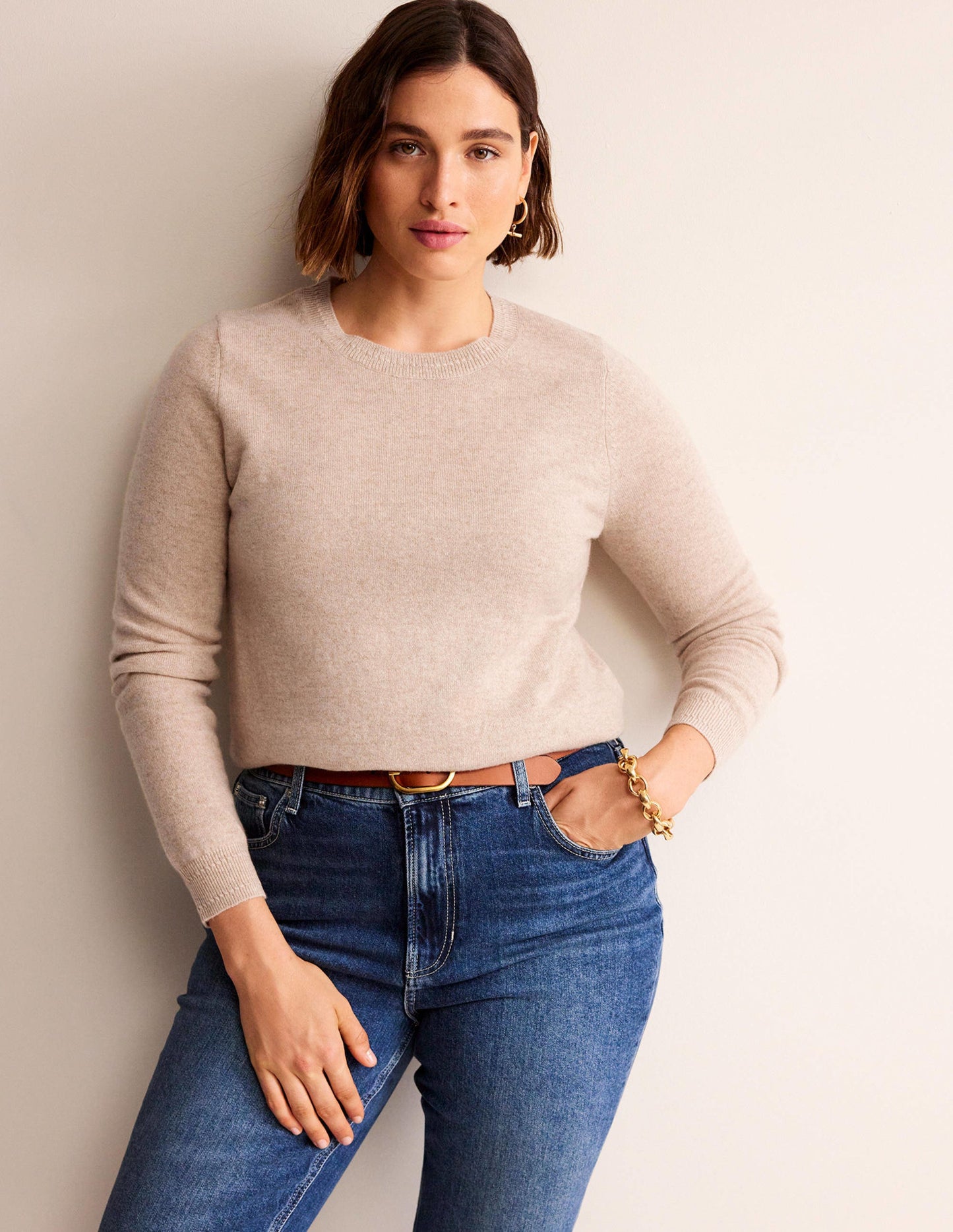 Boden Eva Cashmere V - Neck Sweater - Chinchilla Melange