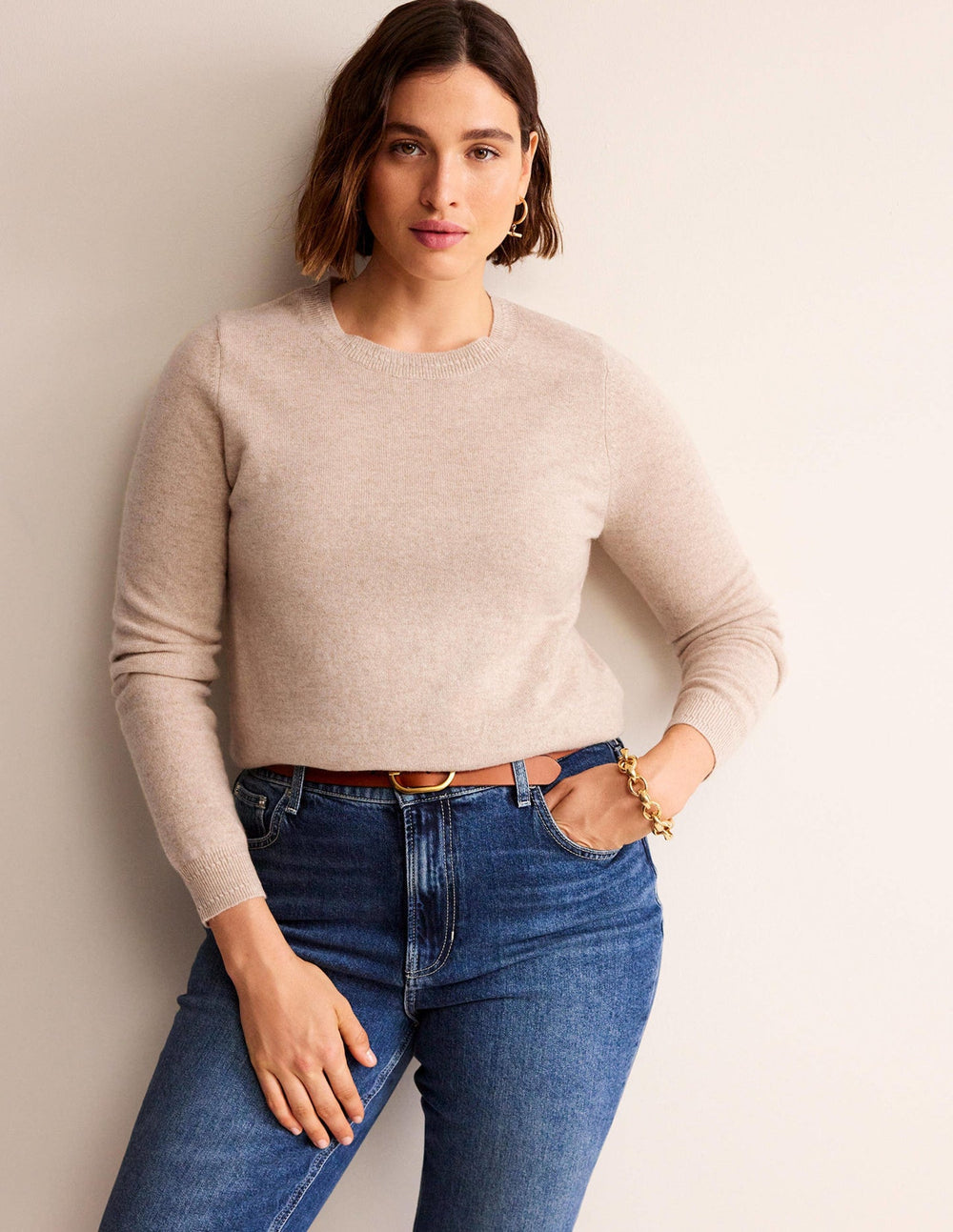 Boden Eva Cashmere V - Neck Sweater - Chinchilla Melange