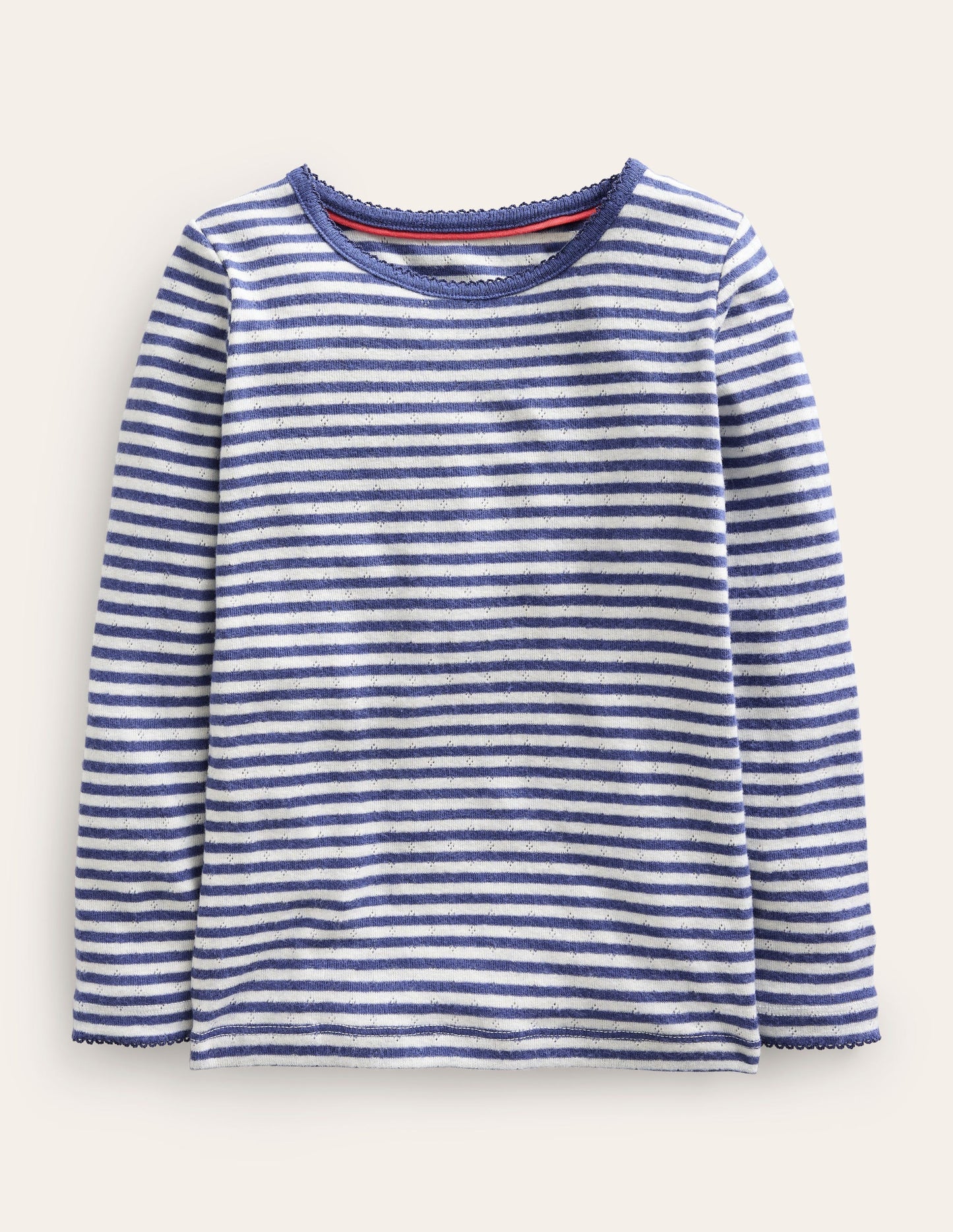 Boden Long Sleeve Pointelle Top - Starboard Blue/Soft Ivory