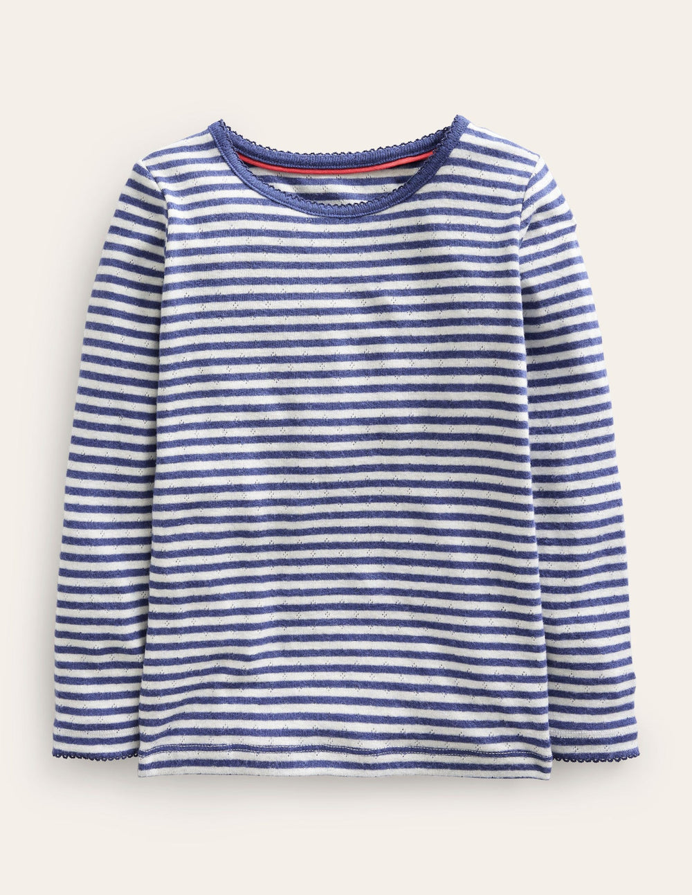 Boden Long Sleeve Pointelle Top - Starboard Blue/Soft Ivory