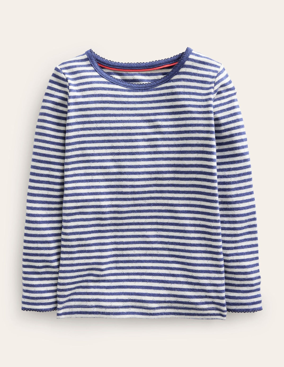 Boden Long Sleeve Pointelle Top - Starboard Blue/Soft Ivory