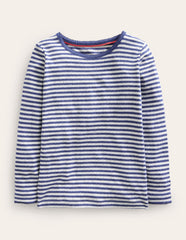 Boden Long Sleeve Pointelle Top - Starboard Blue/Soft Ivory