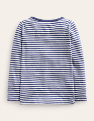 Boden Long Sleeve Pointelle Top - Starboard Blue/Soft Ivory