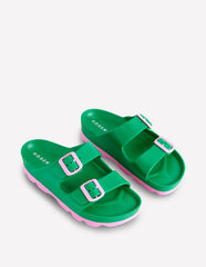 Boden Lyla Double Buckle Sliders - Rich Emerald/Soft Pink