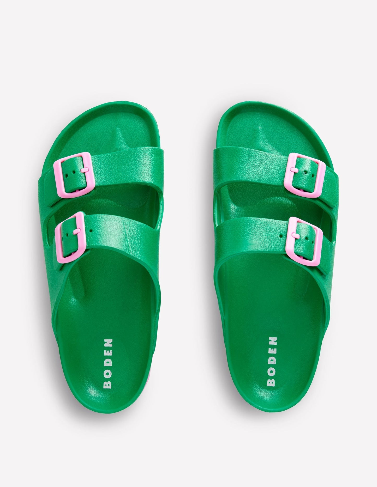 Boden Lyla Double Buckle Sliders - Rich Emerald/Soft Pink