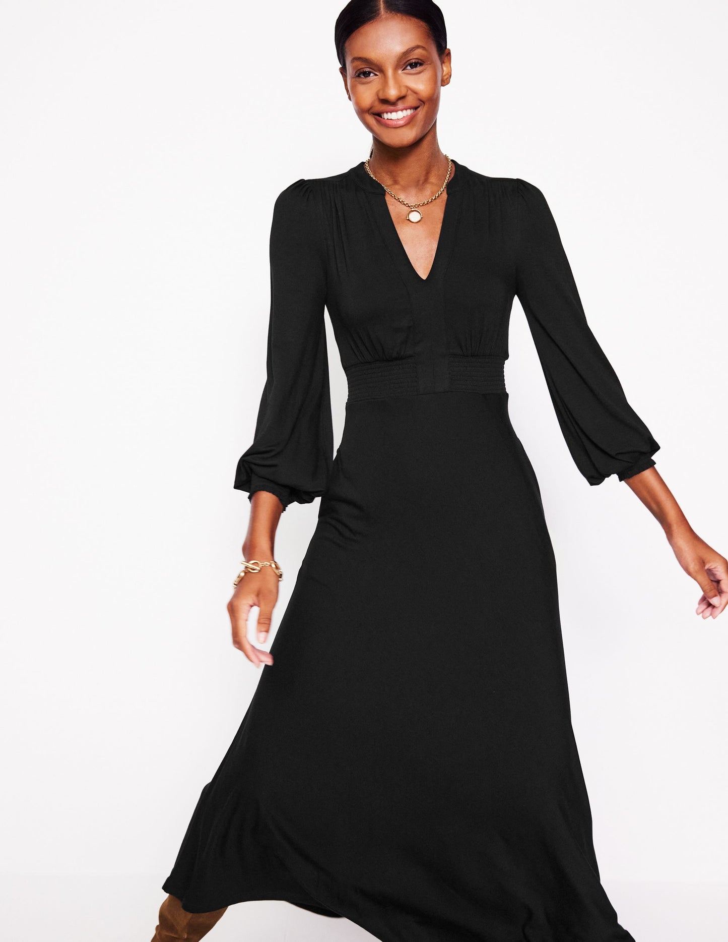 Boden Ivy Smocked Midi Dress - Black