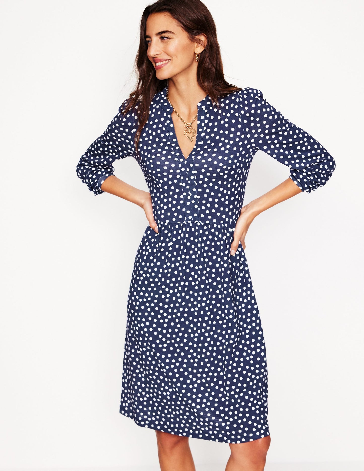 Boden Naomi Relaxed Jersey Dress - French Navy, Abstract Dot