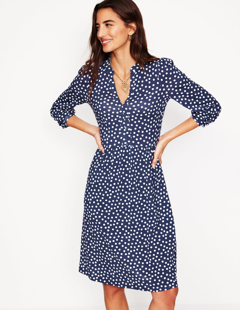 Boden Naomi Relaxed Jersey Dress - French Navy, Abstract Dot