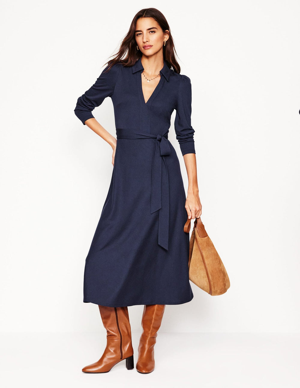 Boden Imogen Collared Jersey Dress - Navy