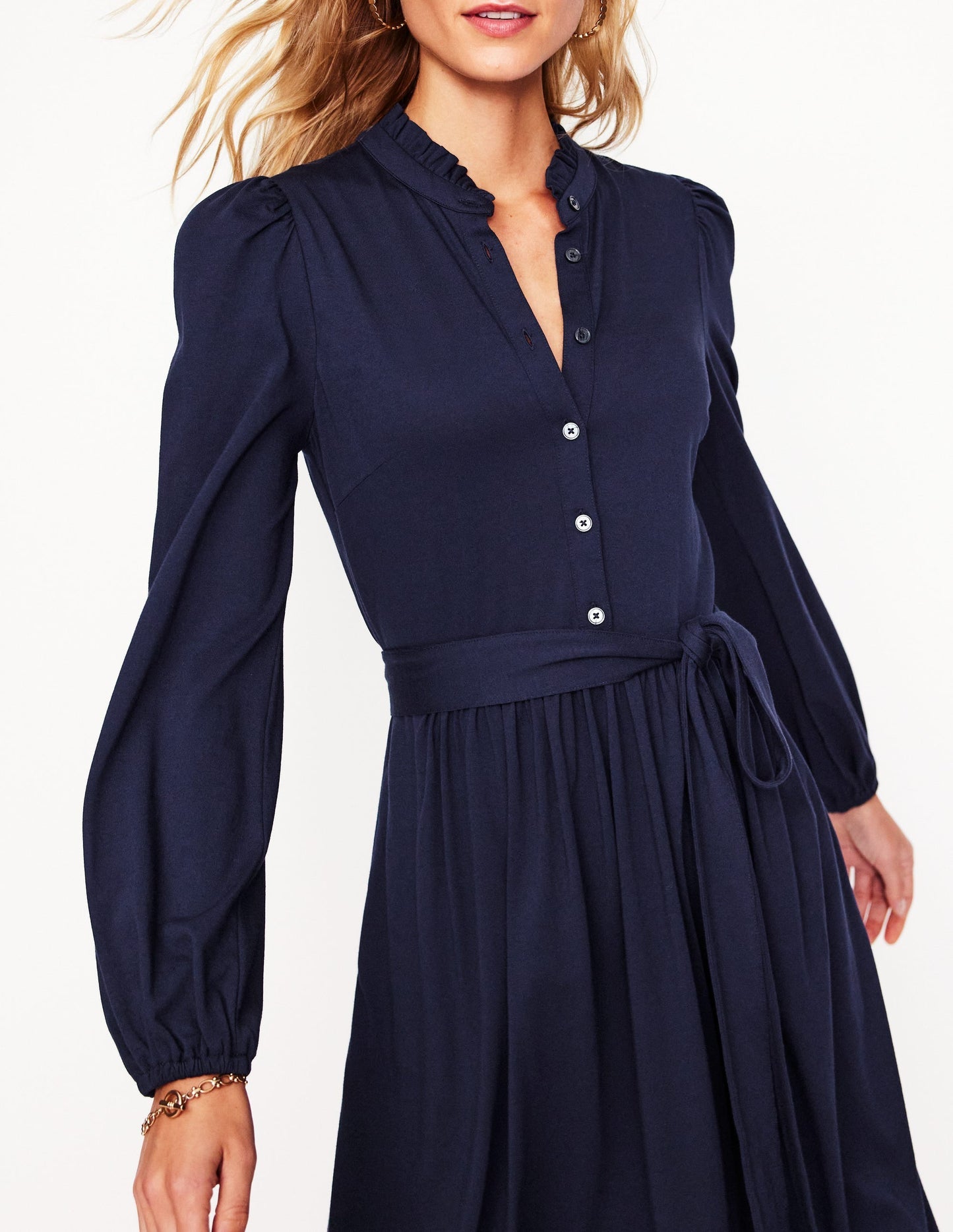 Boden Willow Frill Short Shirt Dress - Navy