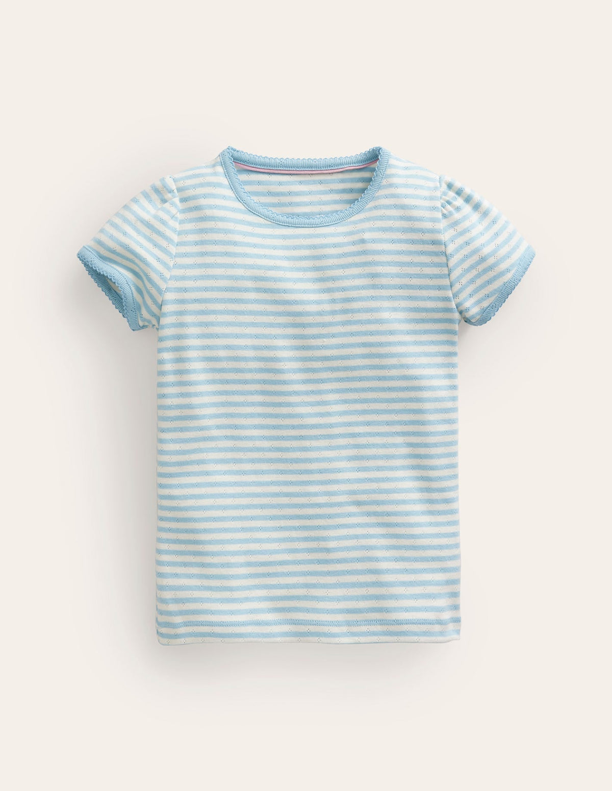 Boden Short Sleeve Pointelle Top - Light Celeste Blue/Soft Ivory
