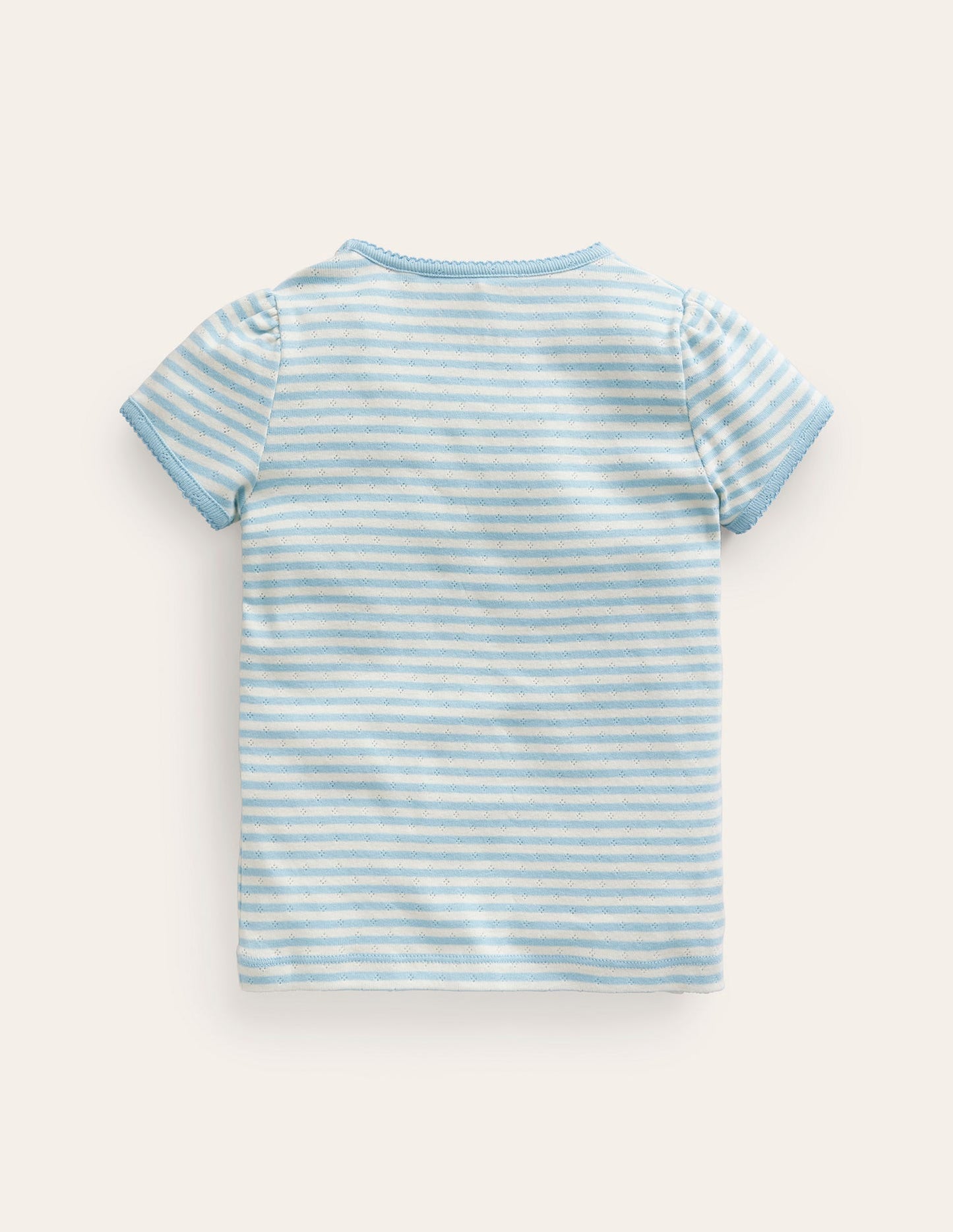Boden Short Sleeve Pointelle Top - Light Celeste Blue/Soft Ivory