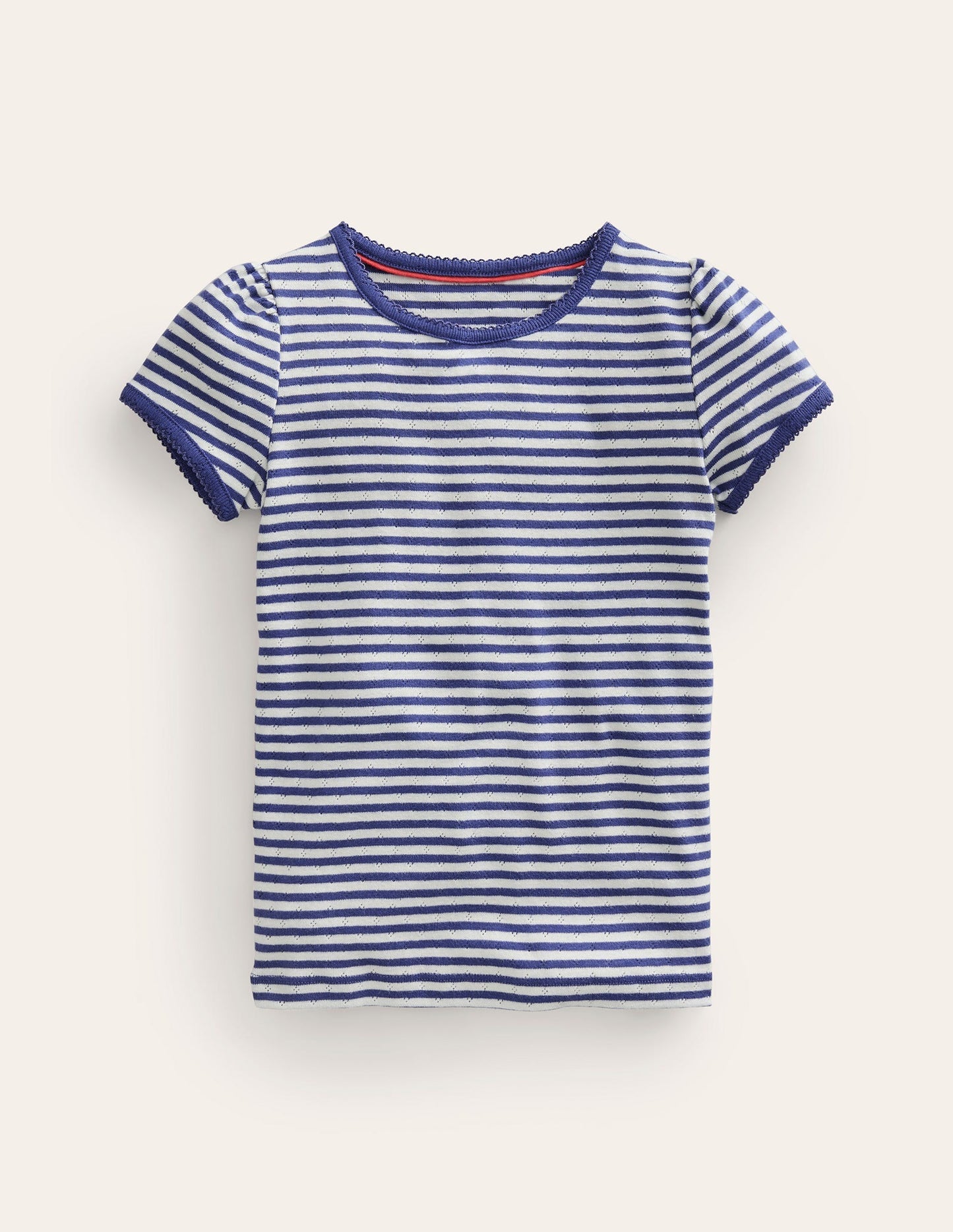Boden Short Sleeve Pointelle Top - Soft Ivory/Starboard Blue