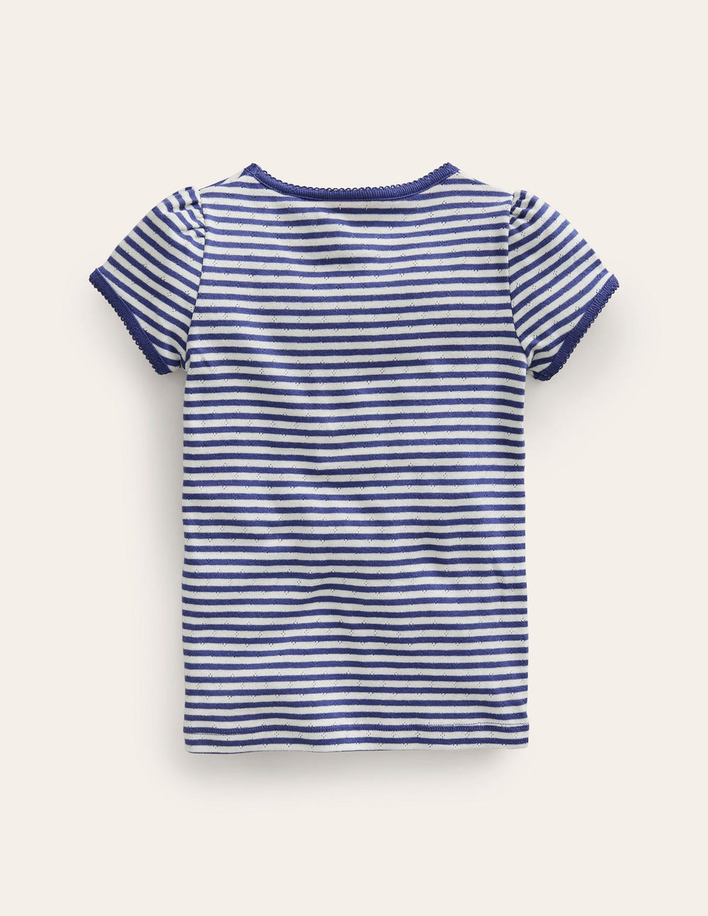 Boden Short Sleeve Pointelle Top - Soft Ivory/Starboard Blue