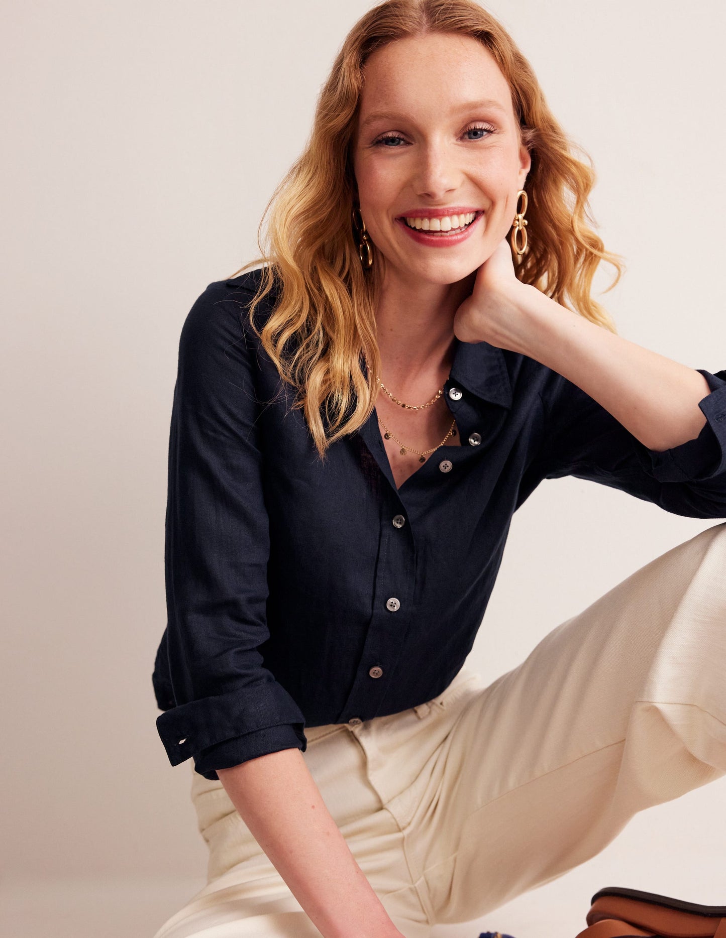 Boden Sienna Linen Shirt - Navy