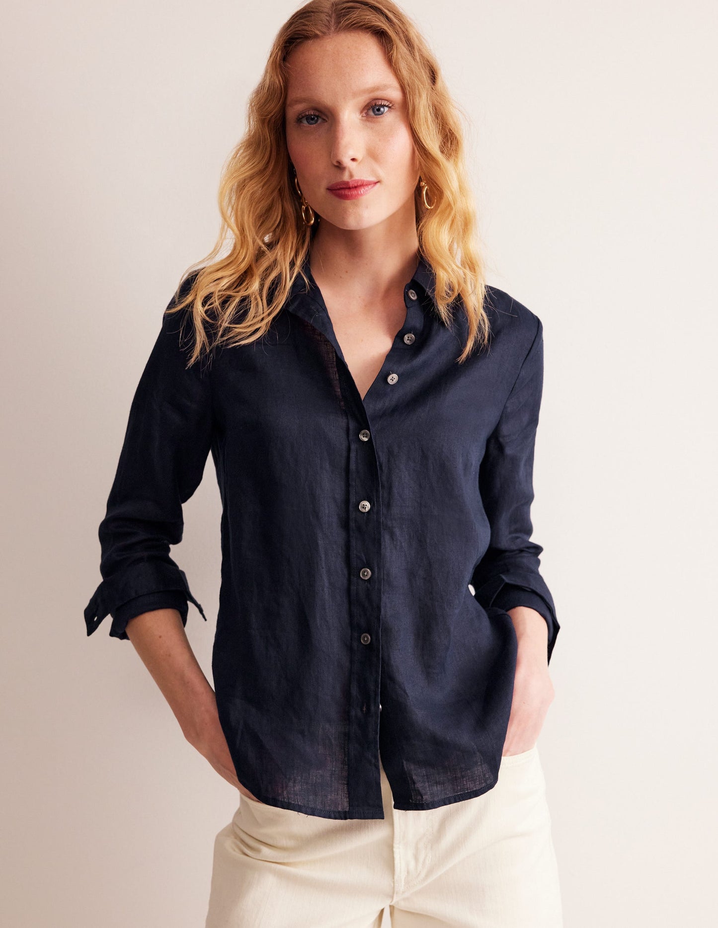 Boden Sienna Linen Shirt - Navy