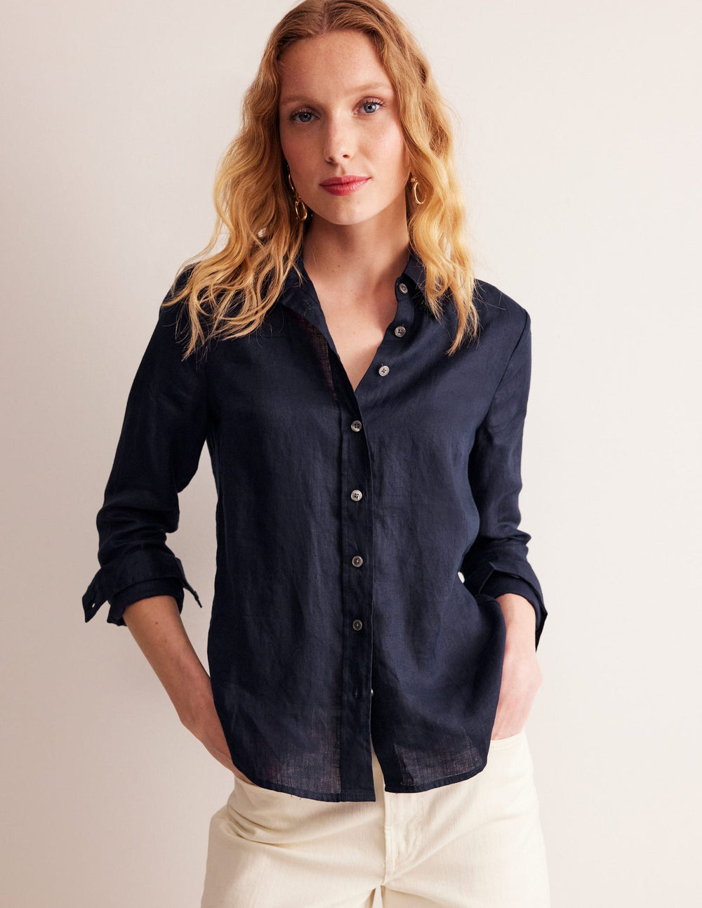 Boden Sienna Linen Shirt - Navy