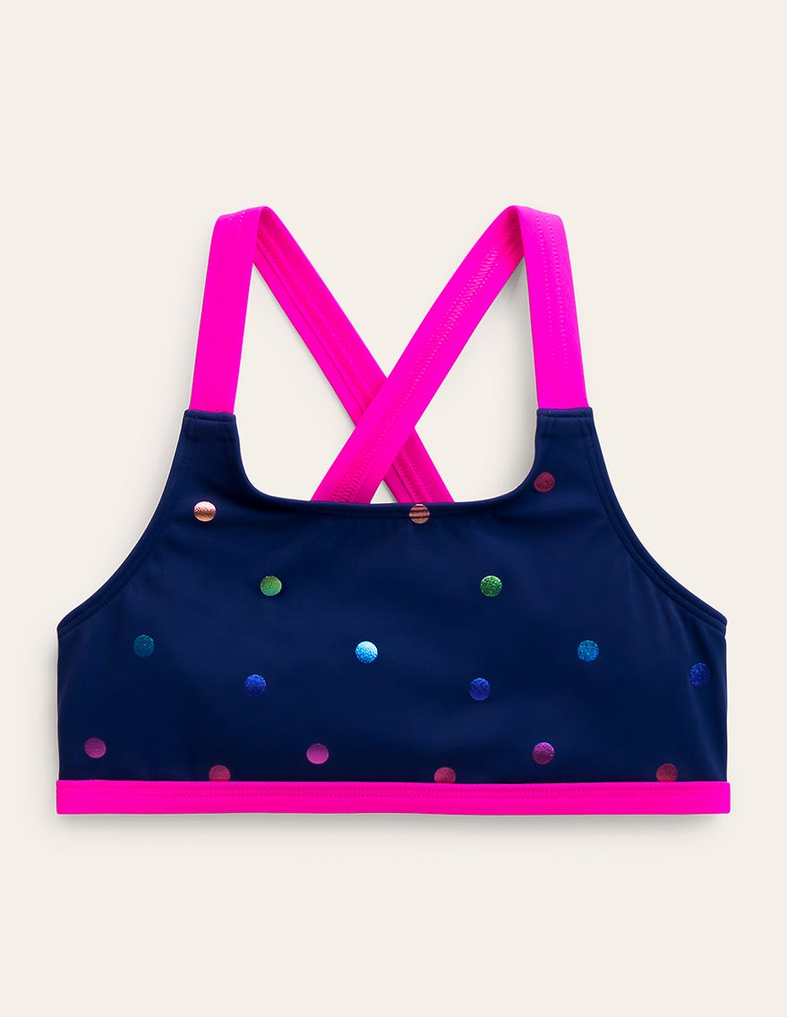 Boden Cross - back Bikini Top - Navy Rainbow Confetti Spot