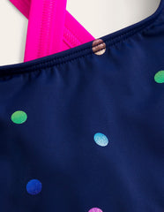 Boden Cross - back Bikini Top - Navy Rainbow Confetti Spot