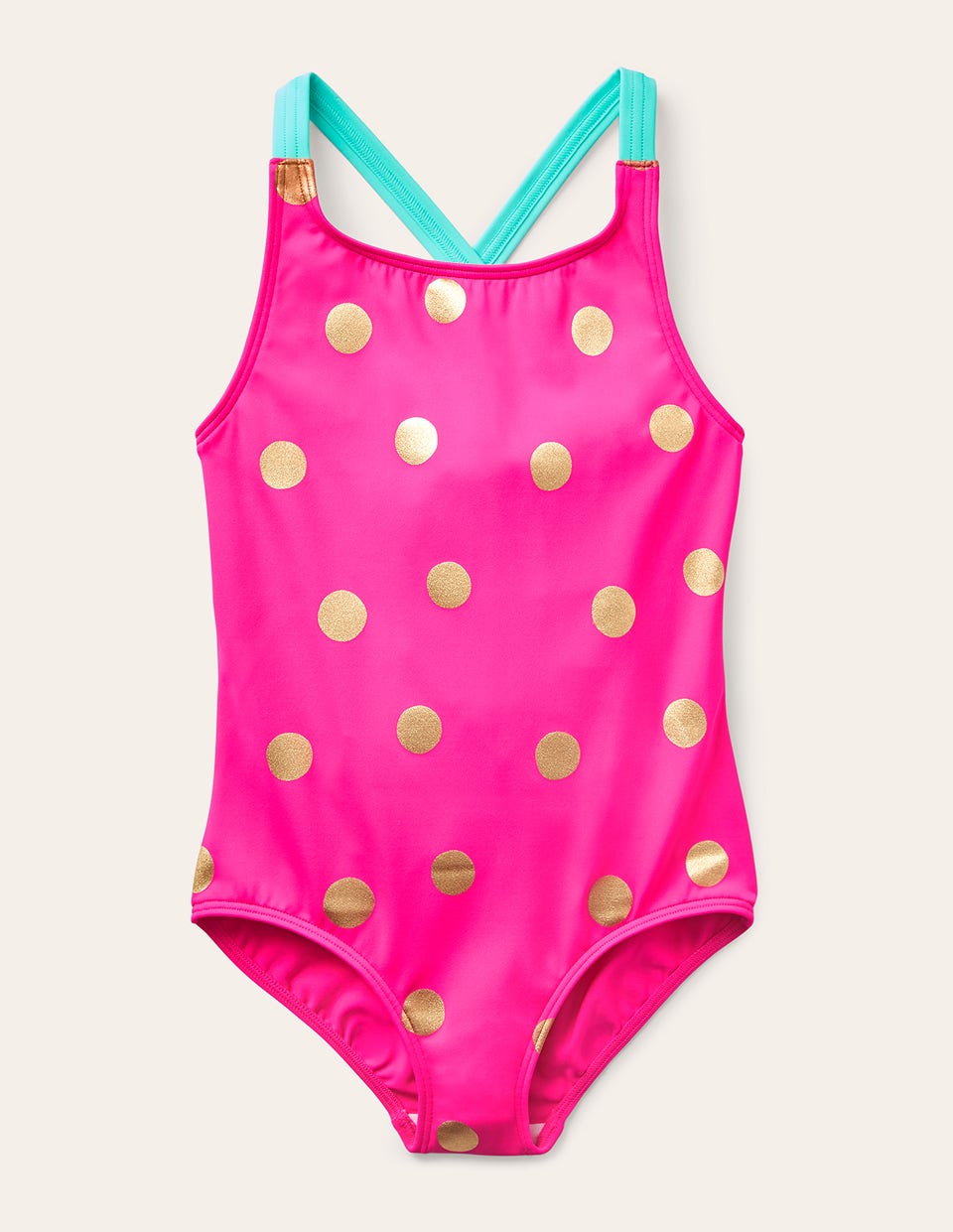 Boden Cross - back Printed Swimsuit - Fuchsia Pink, Gold Foil Spot