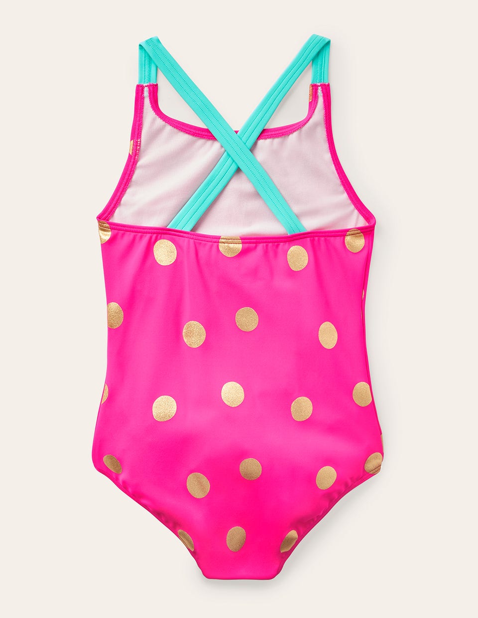 Boden Cross - back Printed Swimsuit - Fuchsia Pink, Gold Foil Spot
