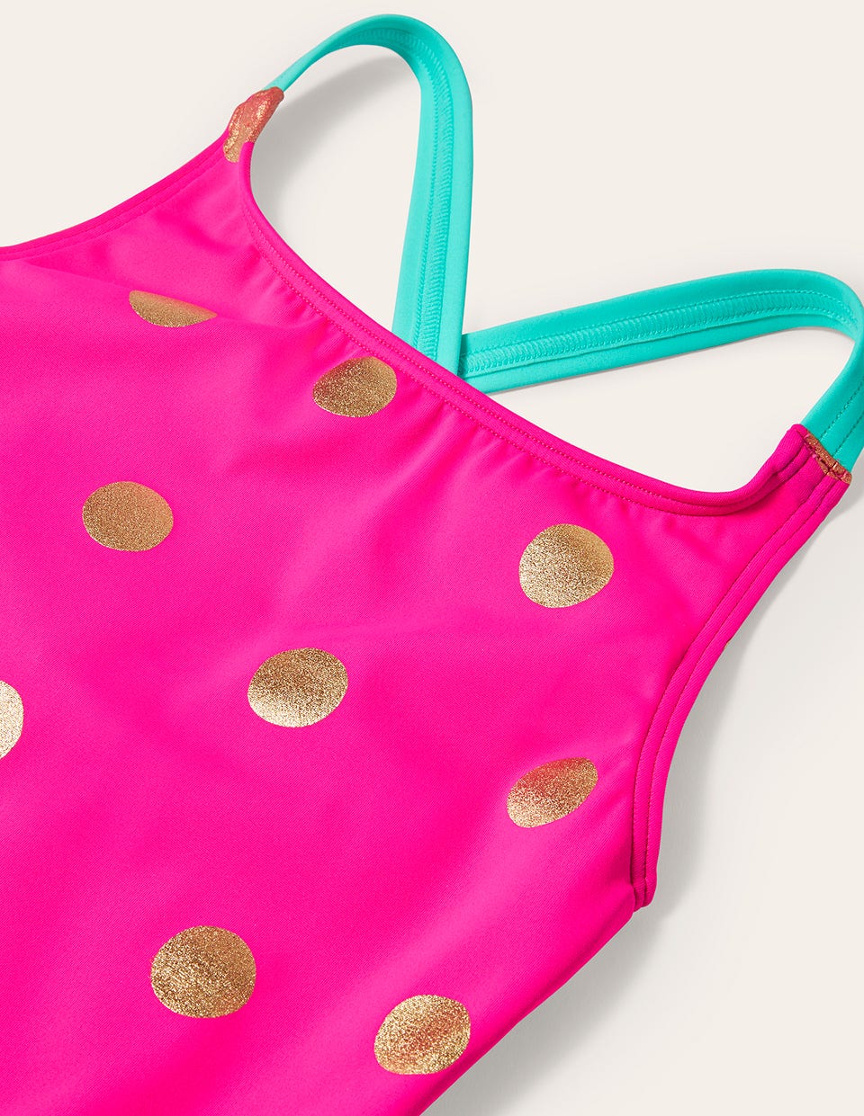 Boden Cross - back Printed Swimsuit - Fuchsia Pink, Gold Foil Spot