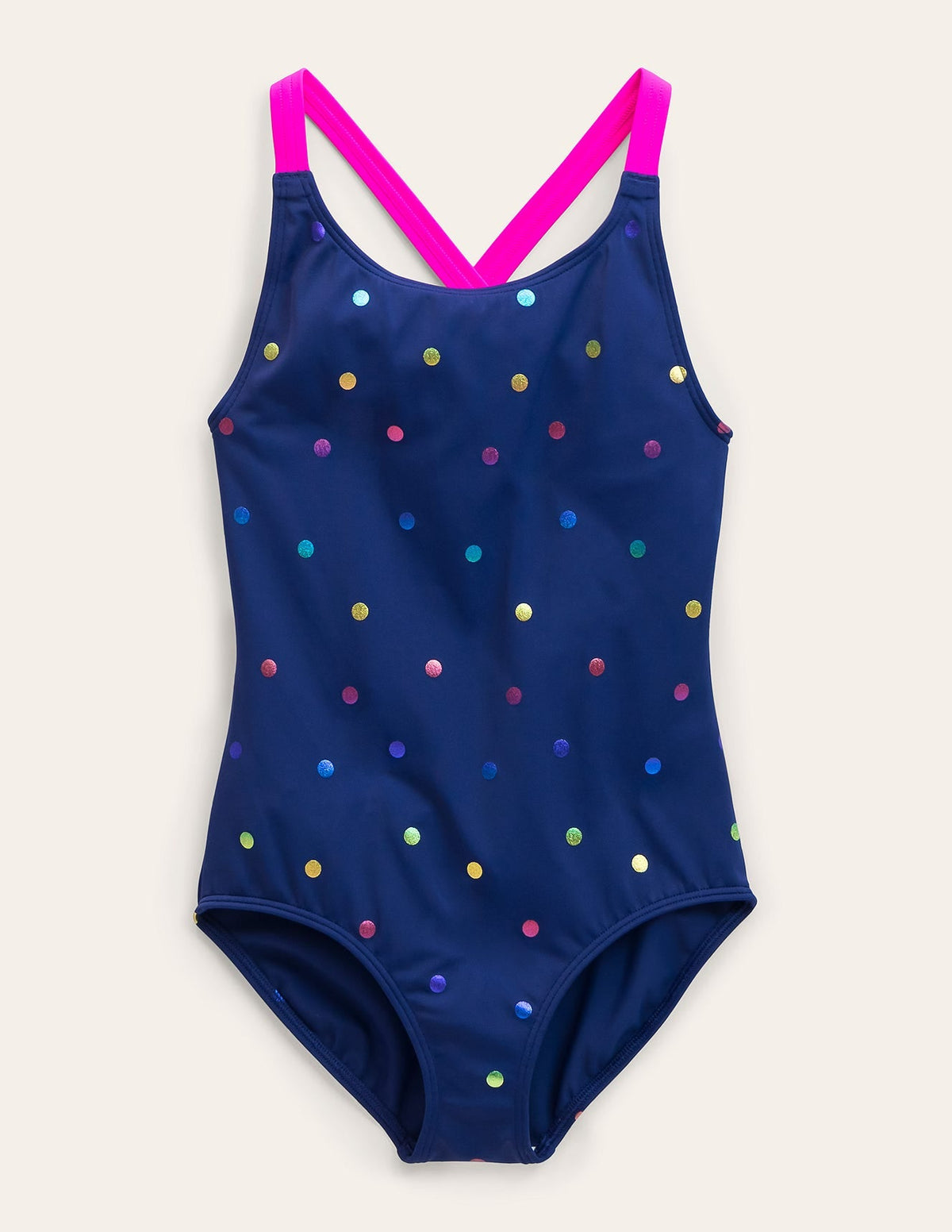 Boden Cross - back Printed Swimsuit - Navy, Rainbow Foil Confetti