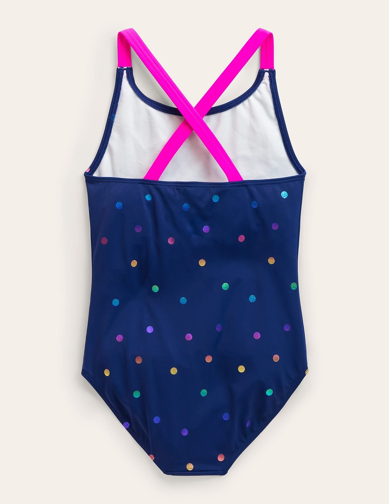 Boden Cross - back Printed Swimsuit - Navy, Rainbow Foil Confetti