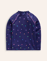 Boden Sun Safe Patterned Rash Vest - Navy Rainbow Confetti Spot