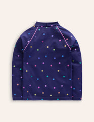 Boden Sun Safe Patterned Rash Vest - Navy Rainbow Confetti Spot