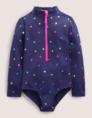 Boden Long - Sleeved Swimsuit - Navy Rainbow Confetti Spot