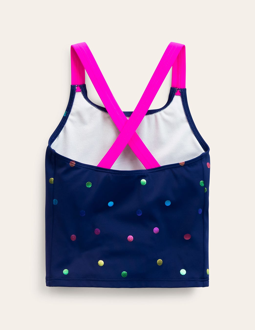 Boden Cross - back Tankini Top - Navy Rainbow Confetti Spot
