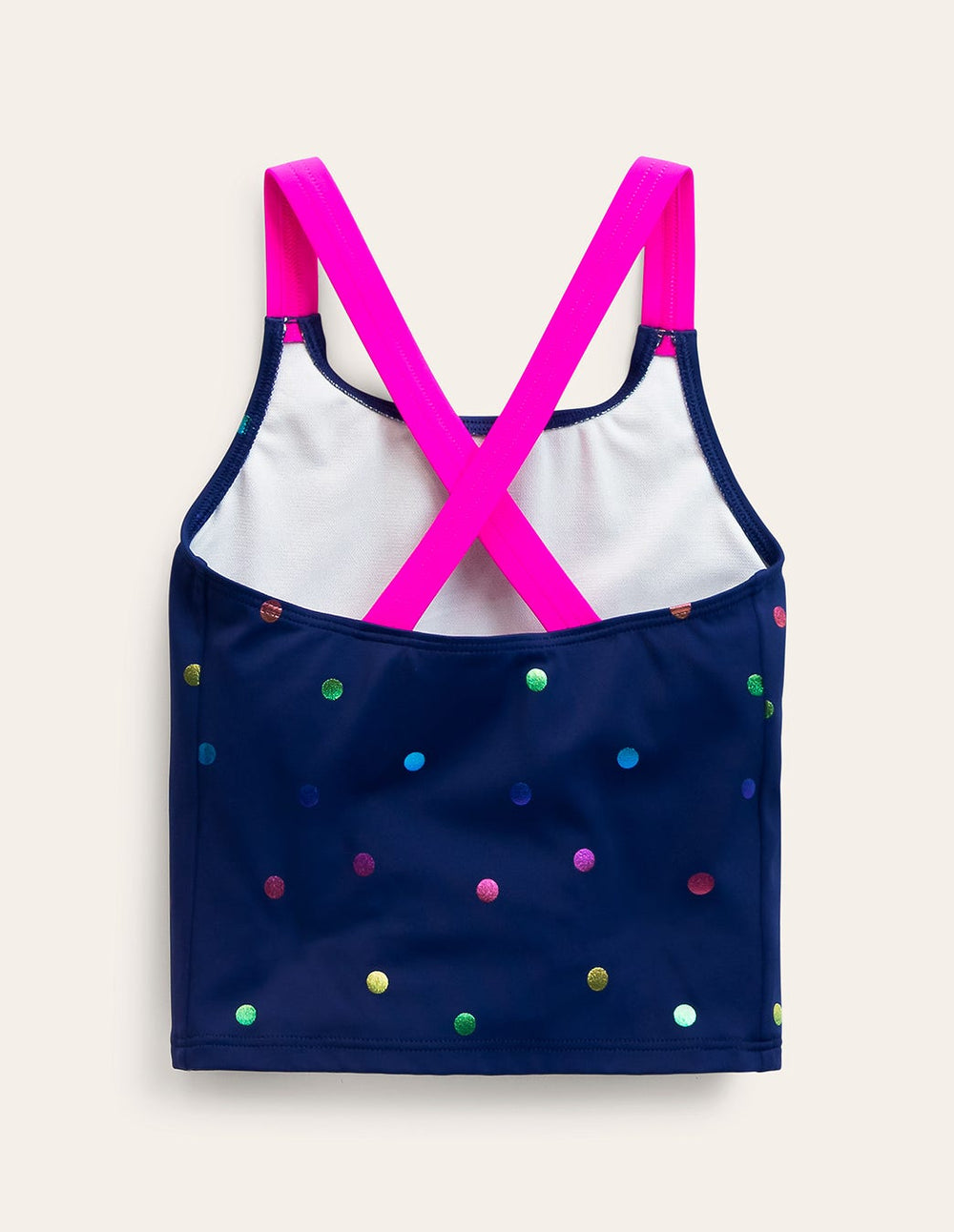 Boden Cross - back Tankini Top - Navy Rainbow Confetti Spot