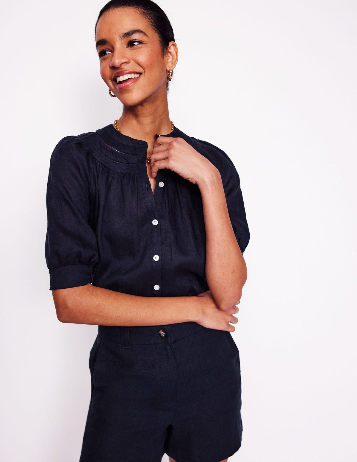 Boden Bea Linen Top - Navy