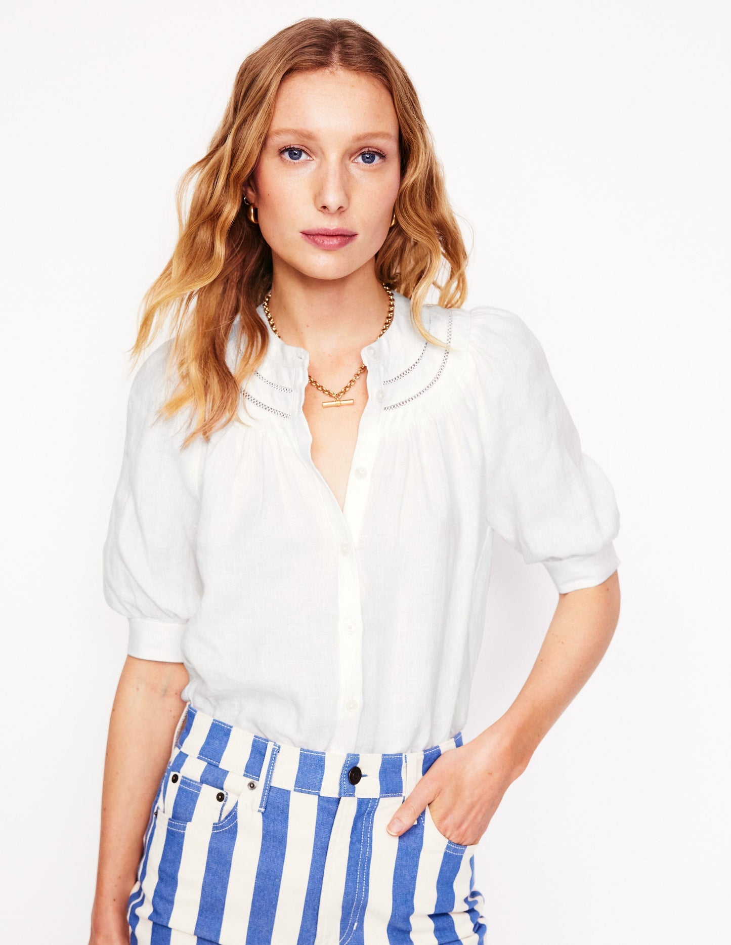 Boden Bea Linen Top - White