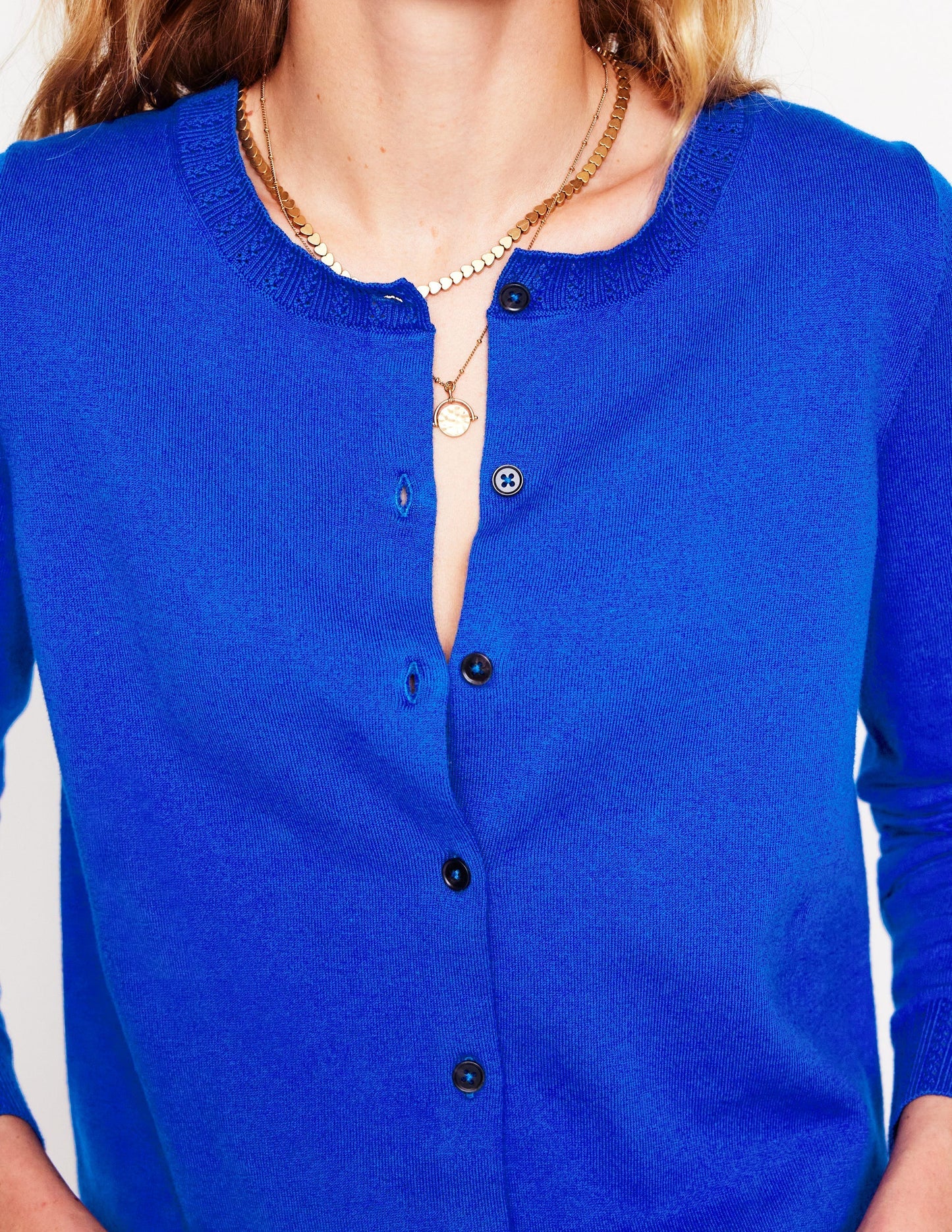 Boden Emilia Cotton Crew Cardigan - Bright Blue