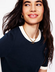 Boden Emilia Cotton Crew T-shirt - Navy, Warm Ivory